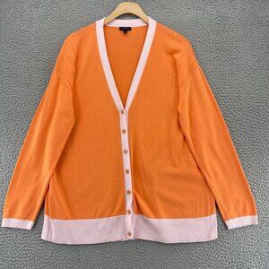 Talbots Sweater Womens Large Orange Pink Contrast Trim Cardigan Button Up V Neck